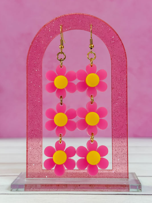 Pink and Yellow Daisy Chain Earrings