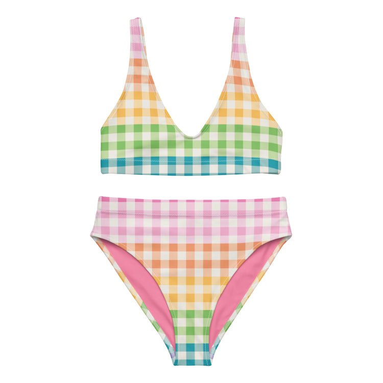 Rainbow Gingham High-waisted Bikini