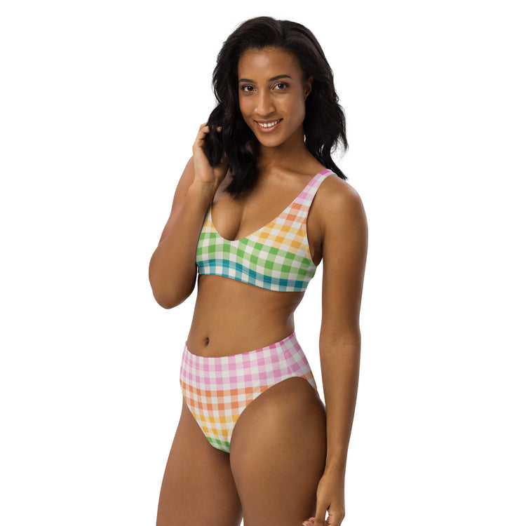 Rainbow Gingham High-waisted Bikini