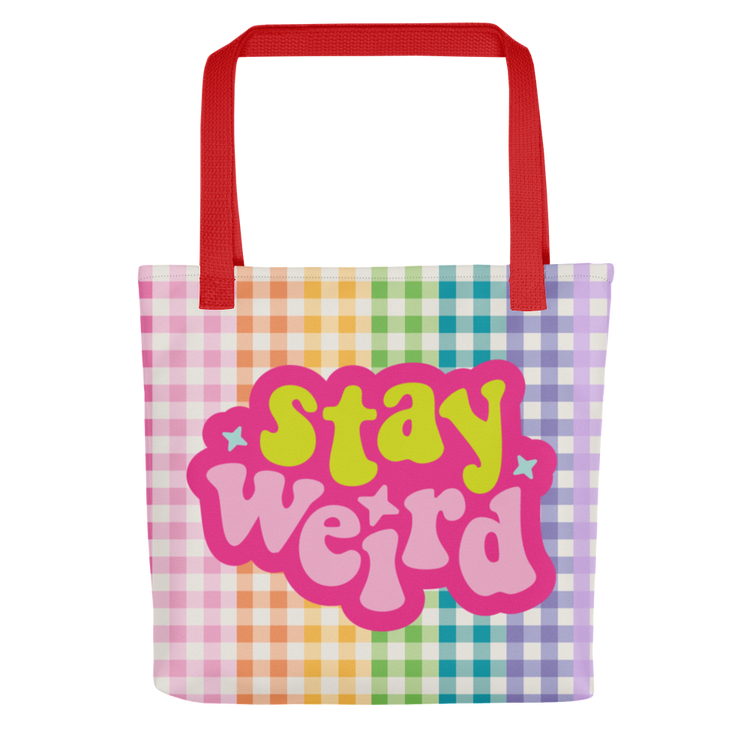 Stay Weird Rainbow Gingham Tote