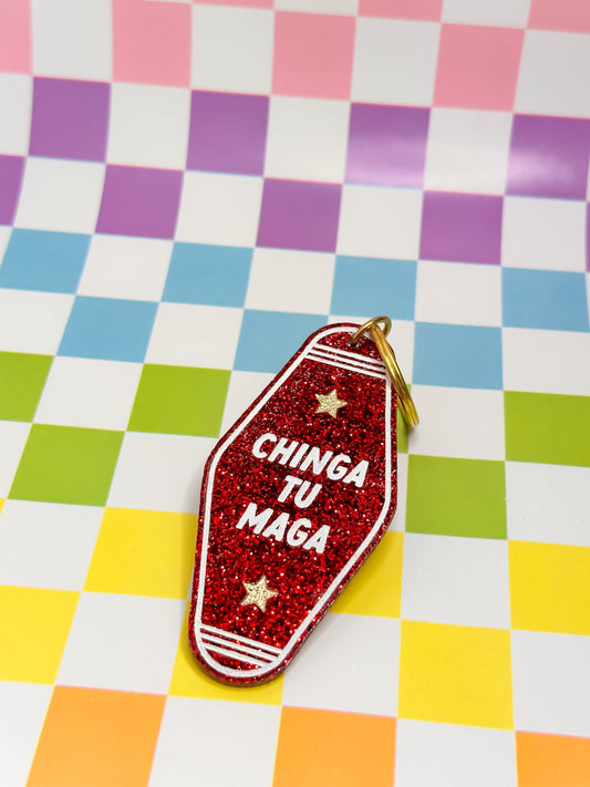 Chinga Tu MAGA - Laser Engraved and Hand Painted Keychain