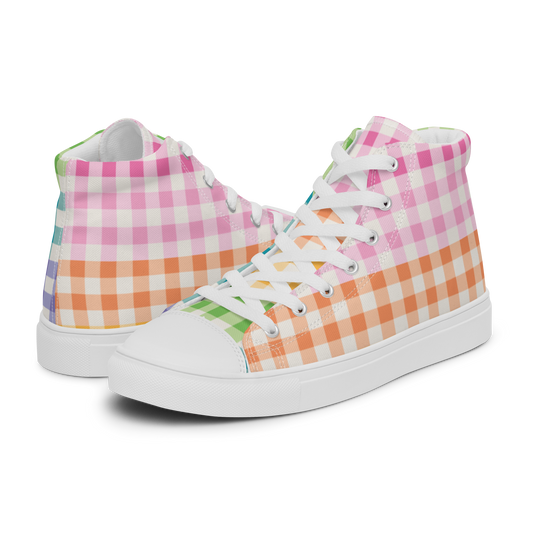 Rainbow Gingham Women’s High Top Canvas Shoes